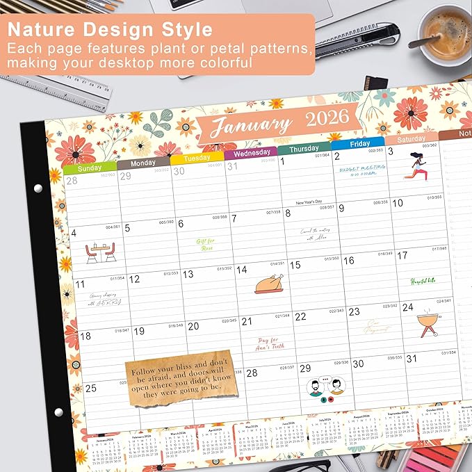 Desk Calendar 2026-2026 Desk Calendar Large 22x17, 18 Mouths From January 2026 to June 2027, 22" x 17" Desk Pad Calendar, Office Supplies Perfect for Organizing and Planning In Office, School or Home