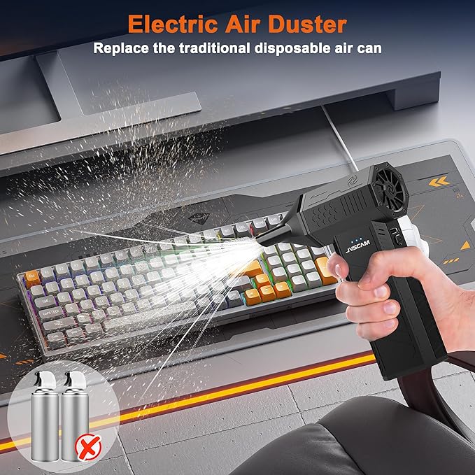 JVSCAM X3 Compressed Air Duster - Electric Air Duster with Brushless Motor,3 Gear Adjustable - mini Snow Blower- Rechargeable Air Duster for PC, Keyboard, Car,Outdoors,Home,Snow and Leaves Clearing