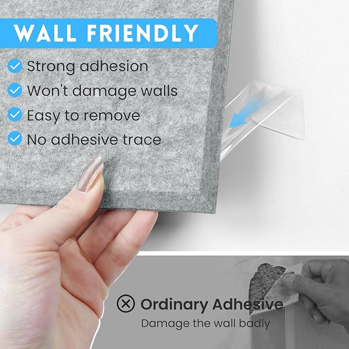 Large Cork Bulletin Board for Wall 48"x36", 12 Pack Felt Wall Tiles with 80 Pushpins, 60 Safe Removable Adhesive Tabs, Decorative Pin Board Tack Board for Office Home School, Light Blue