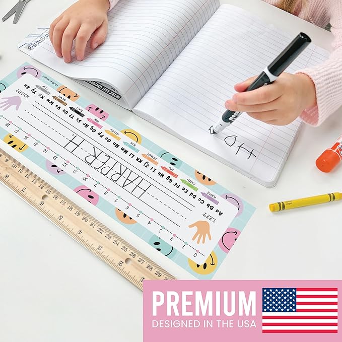 Desk Name Tags for Classroom – 36 Student Name Plates for Classroom Kindergarten, Preschool, 1st, 2nd & 3rd Grade, 14.5 x 4in Teacher Nameplates for Student Desks, Smiley Nametags