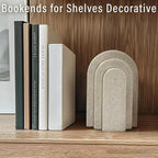 LIN CHUAN Heavy Duty Bookends for Shelves, 6.6 LBS Heavy Book Ends for Heavy Books, Decorative Modern Bookends with Faux Sandstone Look, Layered Arch Book Stopper for Bookshelf Holder Set of 2, Beige