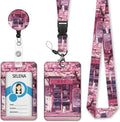 Cute Cat Lanyard for ID Badges, Retractable Badge Holder Reel with Detachable Vertical Card Holder, Kawaii Japanese Dessert Name Tags Gifts for Teachers, Nurses, Office Women