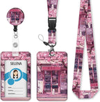 Cute Cat Lanyard for ID Badges, Retractable Badge Holder Reel with Detachable Vertical Card Holder, Kawaii Japanese Dessert Name Tags Gifts for Teachers, Nurses, Office Women