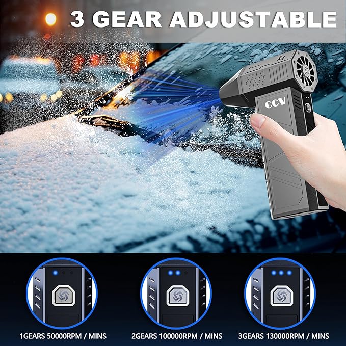 CCV Compressed Air Duster - 150000RPM Electric Air Duster for Cleaning Keyboard&PC 3 Gears Adjustable Rechargeable Cordless Jet Dry Blower Air Blower for Car and Home (F33-BLACK)