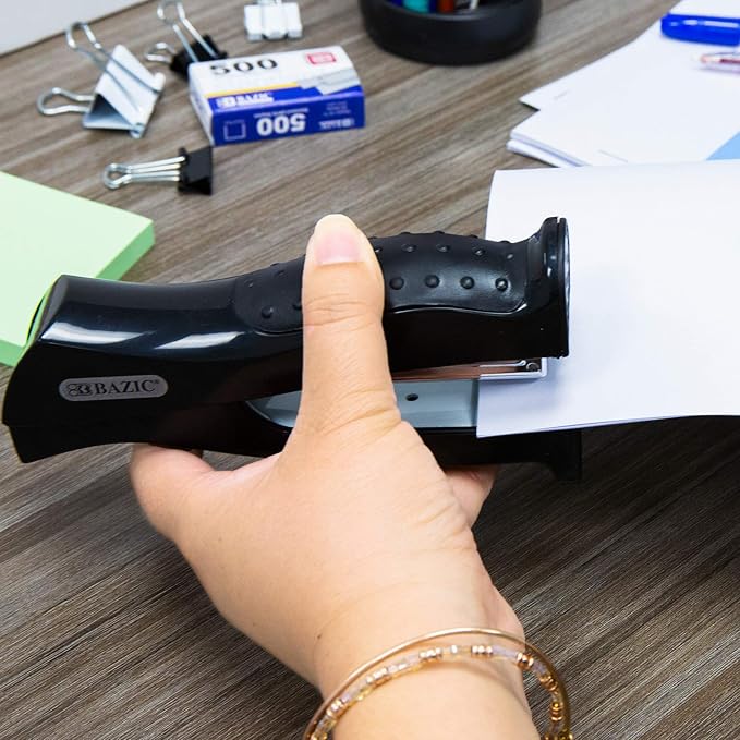 BAZIC Products Stand-Up Stapler w/500 Staples, Full Strip Size Standard (26/6), Black Durable Desktop Staplers, 48-Packs