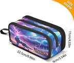 BOENLE Custom Wolf Howling Moon Lightning Pencil Case Box Boys Girls Personalized Name Large Pencil Pouch Stationery Pen Bag Organizer for Kids Adults School Office