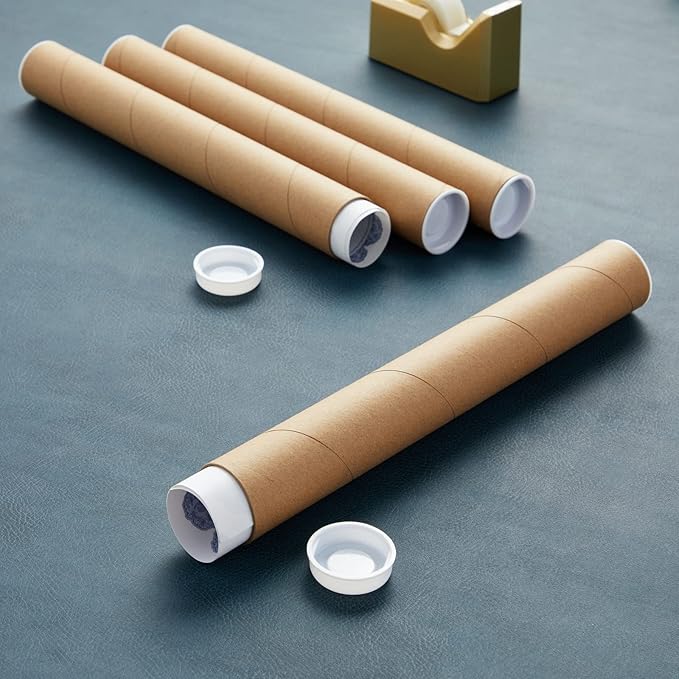 Stockroom Plus Mailing Tubes - Secure Poster Storage - Art & Blueprint Tube Organizer - Versatile Document Organizer - 1.5 x 12 in, Pack of 12, Brown