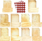 TaoBary 160 Pcs Stationery Paper Set 50 Double Sided Stationery Papers with 50 Matching Envelopes and 60 Round Dot Sticker, 10 Design(Light Vintage,8.5 x 11 Inch)