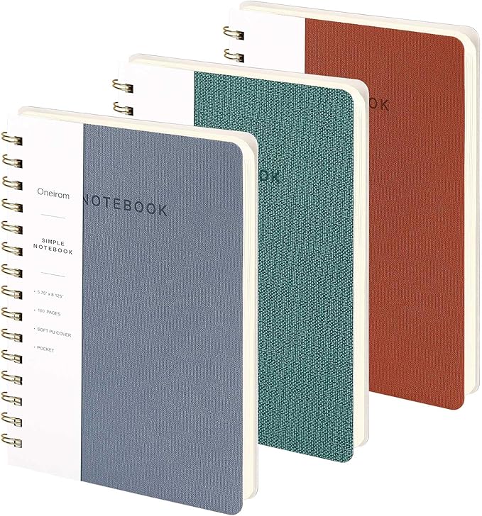 Spiral Notebook-5.75" x 8.125" College Ruled Journal with Inner Pockets and 160 Pages,PU Leather Cover Business Journal, Twin-Wire Binding Notebook Perfect for Office & Home School Supplies 3 pack Reefblue/Green/Brown