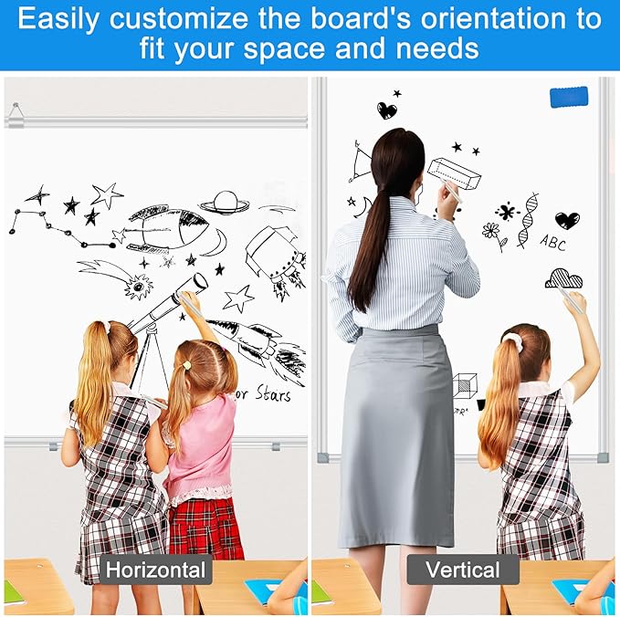 White Board Dry Erase Whiteboard for Wall 72x40 Aluminum Presentation Magnetic Whiteboards with Long Pen Tray, 12 Magnets, 3 Markers & 1 Eraser