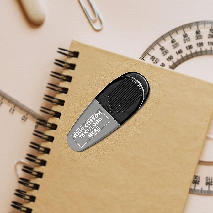 50 Magnetic Memo Holders Set - Customizable Text, Logo - Large Clip, Plastic - Silver Black