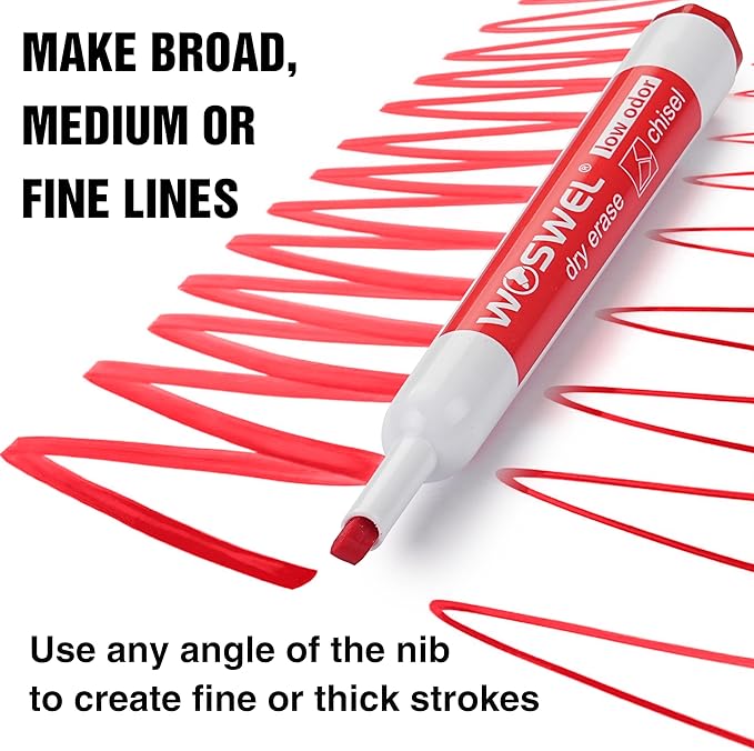 WOSWEL Dry Erase Markers, Chisel Tip Whiteboard Markers, Low Odor Thick Dry Markers, 50 Bulk 10 Assorted Colors for Teachers, Classroom, Office & Home Use