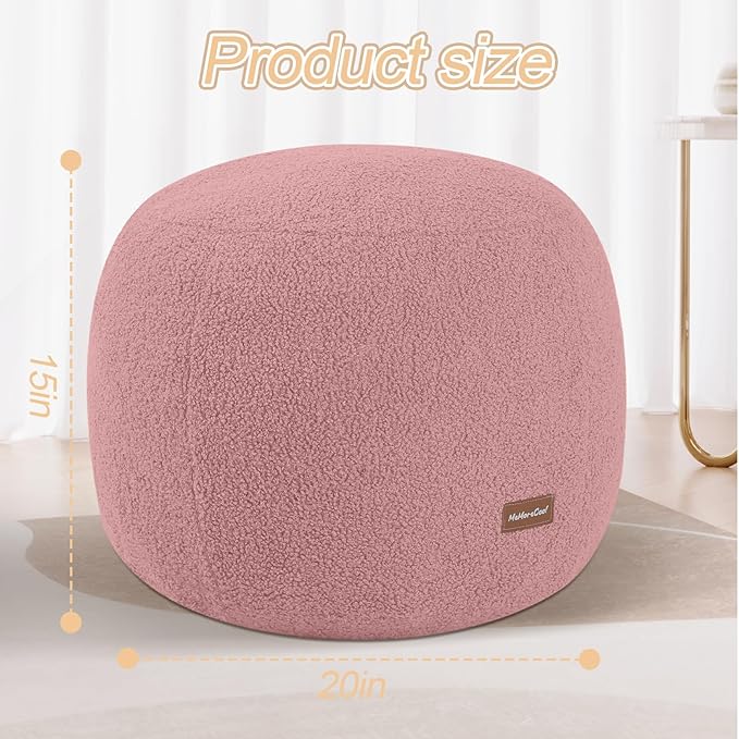 MeMoreCool Stuffed Round Pouf Ottoman Foot Rest, Floor Pouf Foot Stool with Soft Foam Chunk Filling, Small Round Ottoman Footstool Circle Footrest for Living Room, Pink
