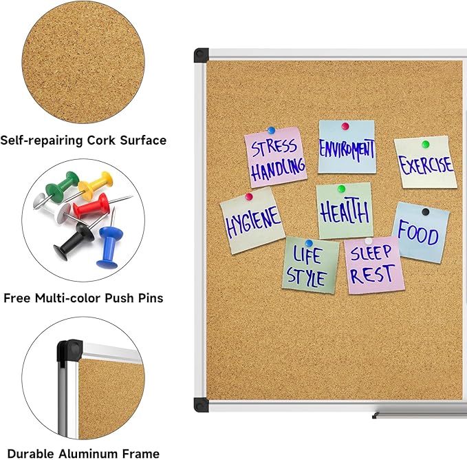 XBoard Magnetic whiteboard 36 x 24 - Combo Whiteboard Dry Erase Board Cork Board 36 x 24