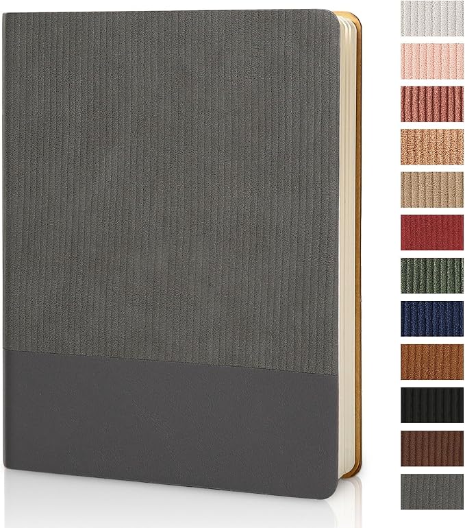 TSFPapier Lined Journal Notebook for Work College Ruled Note Book 7.2"x9.6" B5 PU Leather Daily Journaling 160 Pages for Women Men Writing Home School Supplies Business (Dark Gray)