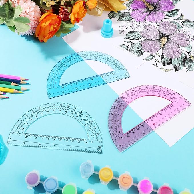 Zonon 36 Pack 6 Inch Plastic Protractor Christian Charity Donation 180 Degrees Pink Blue Clear Protractors for Classroom School Math Teacher Student Office Supplies Christmas Operation Gifts