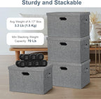 Graciadeco Large 17" 36 Quart Collapsible Stackable Storage Bins with Lids, 3 Packs Black and White Mix Linen Fabric Closet Boxes with Lids, Storage Cube Baskets Container Organizers (17x12x11)