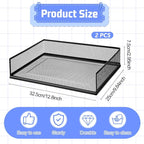 2 Pack Stackable Letter Tray, Wire Mesh Desk File Organizer Metal Desktop Paper Sorter Desk Tray Document Magazine Storage Basket for Home Office Supplies - Transverse Load, Black
