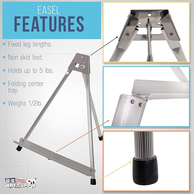U.S. Art Supply 15" High Aluminum Tabletop Display Easel for Painting (10 Pack), Adjustable Folding Stand - Portable Art Easel for Displaying Canvas, Whiteboards, Posters, Signs, Pictures, Paintings