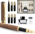Wordsworth & Black Calligraphy Pen Gift Set, Includes Ink Bottle, 6 Ink Cartridges, Ink Refill Converter, 6 Replacement Nibs, Luxury Bamboo, Journaling, Smooth Writing Pens [Brown Wood]