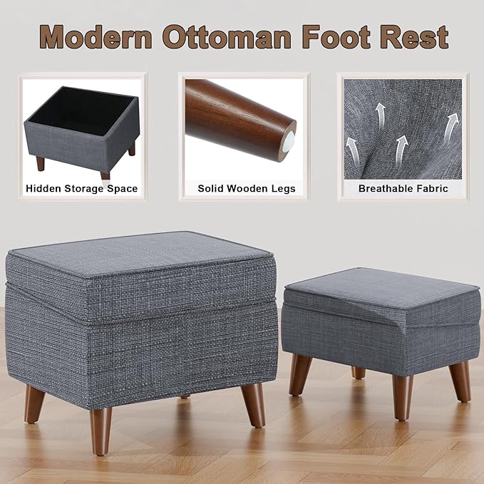 FAGAGA Storage Ottomans with Adjustable Cover, BOGO, Step Stool, Footrest and Seat, Ottoman Foot Rest Set for Living Room, Bedroom, Dorm, Light Gray
