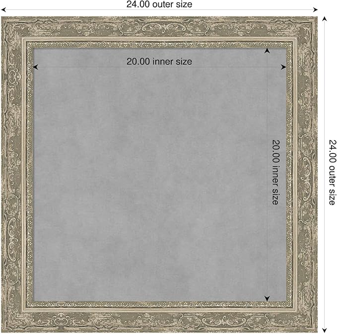 Amanti Art Silver Framed Magnetic Board 24x24 Medium Vision Board for use with Magnets, 100% Metal Sheet to Display Items as Office Decor or for Home Organization in mudroom, Kitchen or Kids Room