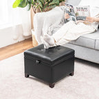Asense 17 Inch Storage Ottoman Foot Rest,Square Faux Leather Foot Stool,Small Ottoman with Storage,Padded Seat for Entryway,Living Room,Bedroom,Couch,Under Desk,Black