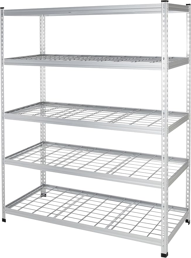 Amazon Basics 5 Shelf, High-Grade Aluminum, Silver, 60 x 24 x 78 Inch | Heavy Duty, 4000IBS, Adjustable, Storage, Shelving Unit