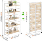 THKKY No Assembly Folding Bookshelf, 5 Tiers Collapsible Book Shelf for Home Office, Vintage Wood Foldable Bookcase Storage Organizer for Living Room Bedroom (Beige)