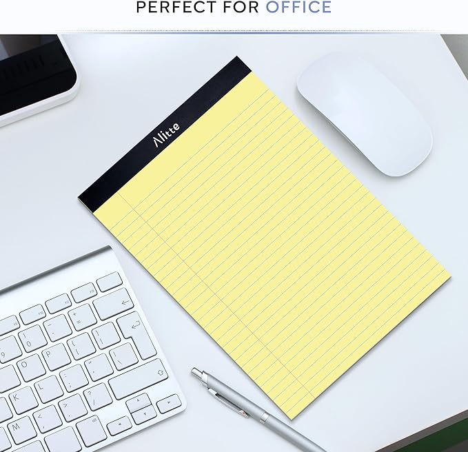 Alitte Yellow Legal Notepads 8.5 x 11, Pack of 12 - Perforated Wide Ruled Writing Pad - Premium Thick Paper, No Ink Bleeding - Blank Legal Pads For Home, Office, School, Business - 50 Sheets Per