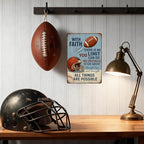 With Faith Football Metal Sign – Vintage Christian Sports Wall Art for Locker Room, Bedroom, or Gym – Motivational Gift for Athletes, Coaches, and Football Fans (FOOTBALL)