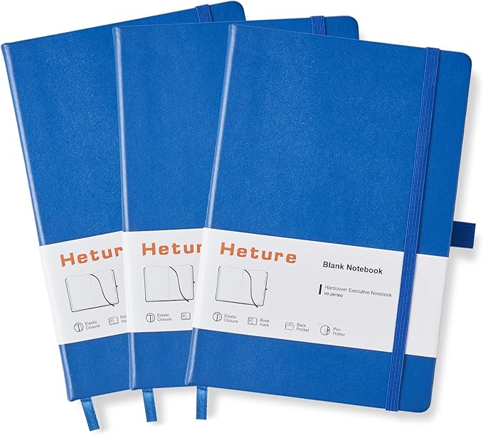 Heture Hardcover Notebooks, A5 Blank Journals Notebook for Writing 160 Pages, 8.2 x 5.5 inch, Classic Blank Notebooks for College/Work/Travel(Blue 3 Pack)