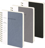 Spiral Notebook-5.75" x 8.125" College Ruled Journal with Inner Pockets and 160 Pages,PU Leather Cover Business Journal, Twin-Wire Binding Notebook Perfect for Office & Home School Supplies 3 pack Reefblue/Grey/Black