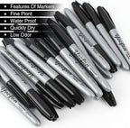 Yocfon Permanent Markers Bulk, 144 Count Black Permanent Markers Set, Fine Tip, Waterproof Markers, Works On Plastic, Wood, Stone And Metal For Doodling, Marking