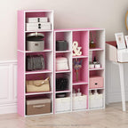 Furinno LUDER Book Shelf, 5-Cube Bookshelf, Bookcase with Open Shelf, 9.4 x 15.8 x 52, for Living Room, Bedroom, Home Office, White/Pink