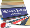 Personalized Name Plate with Choice of Mounting Holders for Walls, Doors, Cubicles, Hanging and More - Custom Purple Plastic White Letters - USA Made 2x6 - B13