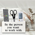 XPH Be the Person You Want to Work with White Pen Pencil Holder Organizer for Desk, Inspirational Gifts for Women Men, Motivational Wooden Box Sign for Home Office Desk Tabletop Decorations