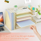 OPNICE Desk Organizer, 5-Tier Paper File Organizer with Drawer & Pen Holder, Office Desk Accessories, Workspace Desktop Organizer for Office Supplies(Gold)