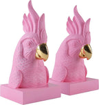 JOOMBE Pink Parrot Decorative Bookends,Set of 2 Cute Bird Animal Sculpture Book Ends to Hold Hevay Duty Books,Unique Resin Statues Book Stopper for Home Office Desk Bookshelf Decor