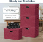 Graciadeco Large 17" 36 Quart Collapsible Stackable Storage Bins with Lids, 3 Packs Bright Red Linen Fabric Closet Boxes with Lids, Storage Cube Baskets Container Organizers for Office (17x12x11)