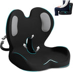 Memory Foam Seat Cushion,Office Chair Cushion with Lumbar Support,L-Shape Ergonomic Cushions with Strap,Non-Slip Sciatica,Hemorrhoids, Tailbone Pain Relief for Office Workers,Driver(Black+Mesh cloth)