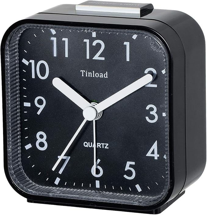 Tinload Small Battery Operated Analog Travel Alarm Clock Silent Non Ticking, Gentle Wake, Ascending Beep Sounds, Snooze,Lighted on Demand, Easy Set