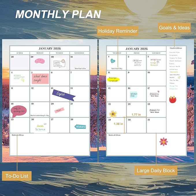 CAGIE 2026 planner weekly and monthly: 12 Months Jan 2026 - Dec 2026 Hardcover Yearly Daily Planner 2026 monthly planner 8.5 x 11, Large Spiral Bound Calendar Planner for Women Weekly Agenda with Tabs Stickers, Sea