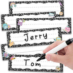 AmazingSpark 72 Pcs Composition Notebook School Name Tags for Classroom Desks in 6 Styles Composition Classroom Decor 9 x 3 Inches Desk Nameplates for Student Name Tag Labels Kindergarten Preschool