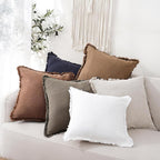 Foindtower Set of 2 Decorative Linen Fringe Throw Pillow Covers Cozy Boho Farmhouse Cushion Cover with Tassels Soft Accent Pillowcase for Couch Sofa Bed Living Room Home Decor, 24×24 Inch, Khaki Brown