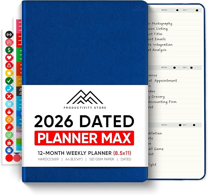 Dated, 2026 Planner, 8.5" x 11" - The #1 Productivity Planner to Achieve Your 2026 Goals - Planner 2026-2027 by PRODUCTIVITY STORE (A4, NAVY)