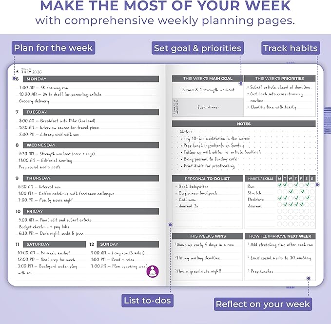 Clever Fox Dated Planner 2026-2027 – Weekly Life Planner Notebook for Time Management – Planner with Habits Tracker & To-Do List (Lavender)