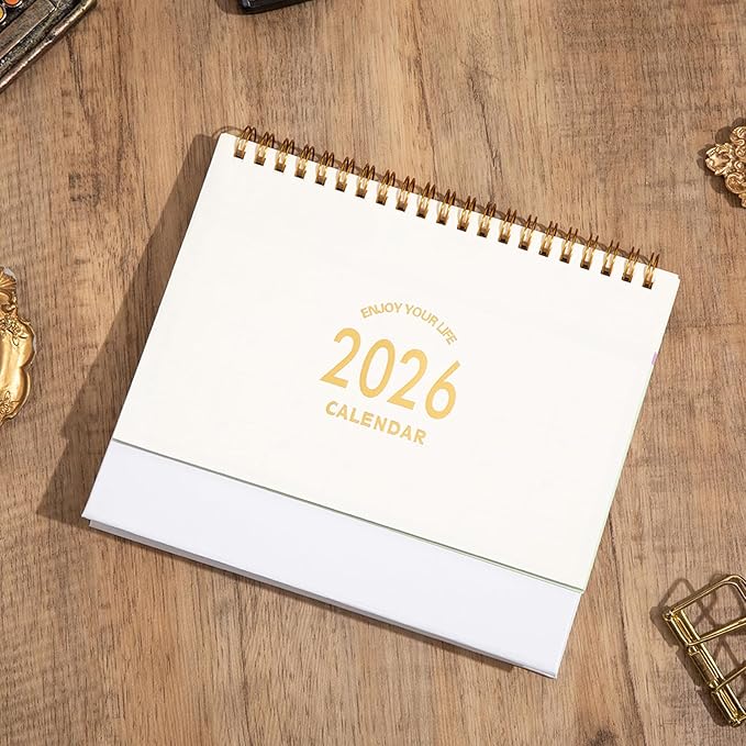 Small Desk Calendar 2026, Desktop Calendar from Now to Dec 2026, Metal Ring Twin-Wire Binding Monthly Desktop Calendar for Home Office School (White)