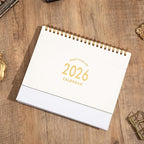 Small Desk Calendar 2026, Desktop Calendar from Now to Dec 2026, Metal Ring Twin-Wire Binding Monthly Desktop Calendar for Home Office School (White)