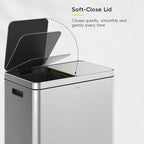 EKO Edison Dual Trash Can for Recycling and Trash, 8+8 Gallons Kitchen Garbage Can with Dual Removable Inner Liners, Independent Lids and Pedals, Matte Stainless Steel